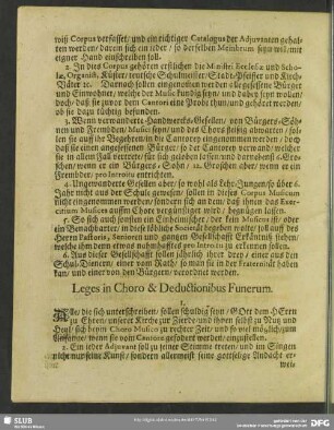 Leges in Choro & Deductionibus Funerum