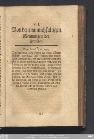 VII. Von den mannichfaltigen Meynungen der Menschen.