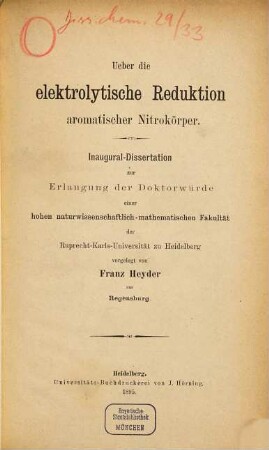 Ueber die elektrolytische Reduktion aromatischer Nitrokörper