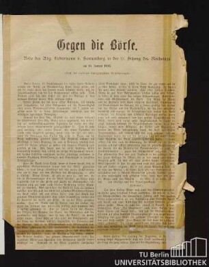 Gegen die Börse : Rede des Abg. Liebermann v. Sonnenberg in der 12. Sitzung des Reichstags am 10. Januar 1896