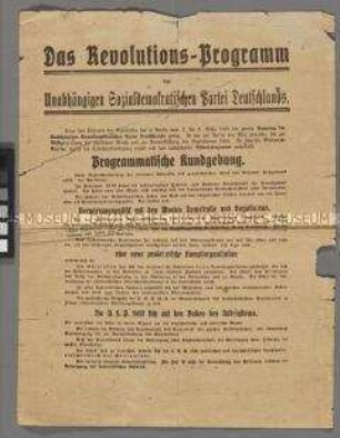 Flugblatt mit dem Revolutions-Programm der USPD