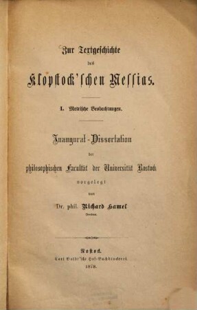 Zur Textgeschichte des Klopstock'schen Messias : 1. Metrische Beobachtungen
