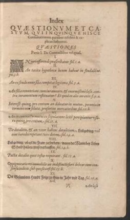 Quaestiones Partis I. De Contractibus vel quasi.