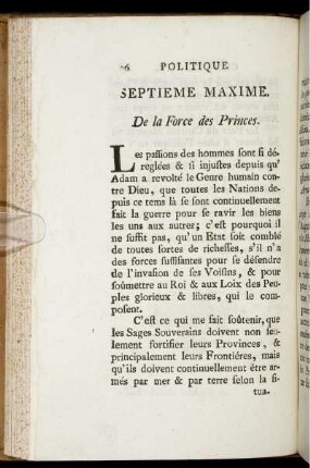 Septieme Maxime. De la Force des Princes.