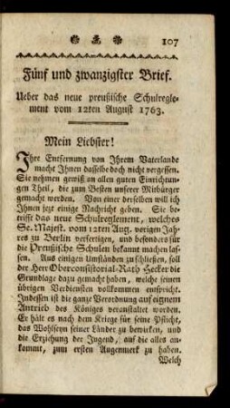 Fünf und zwanzigster Brief [unvollständig]. Sechs und zwanzigster Brief [unvollständig].