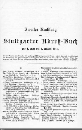 Nachtrag zum Stuttgarter Adreßbuch, 01.05.-01.08.1911