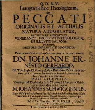 Inaugurale hoc Theologicum, Quo Peccati Originalis Et Actualis Natura Adumbratur