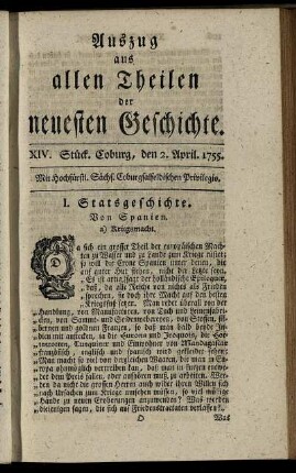 XIV. Stück. Coburg, den 2. April. 1755.