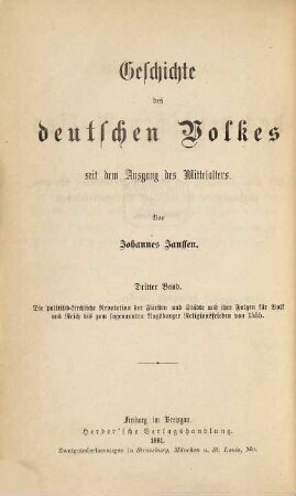 Geschichte des deutschen Volkes seit dem Ausgang des Mittelalters, 3. Allgemeine Zustände des deutschen Volkes seit dem Ausgang der socialen Revolution bis zum sogenannten Augsburger Religionsfrieden von 1555