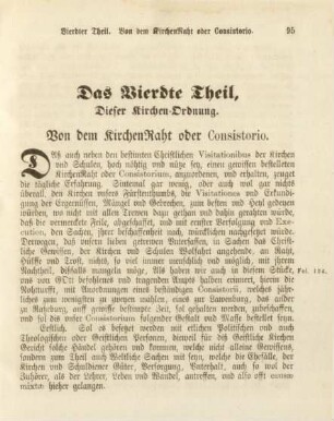 Das Vierdte Theil, Dieser Kirchen-Ordnung. Von dem KirchenRaht oder Consistorio