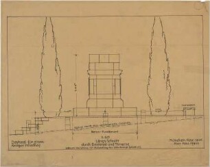 Pfann, Paul; Neuburg / Lothringen; Priesterwald-Denkmal - Denkmal u. Terrasse samt Vorschlag für Aufstellung der Steinkreuze (Längsschnitt)