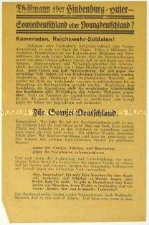 Flugblatt der Revolutionären Jungarbeiter Deutschlands zur Reichspräsidentenwahl 1932