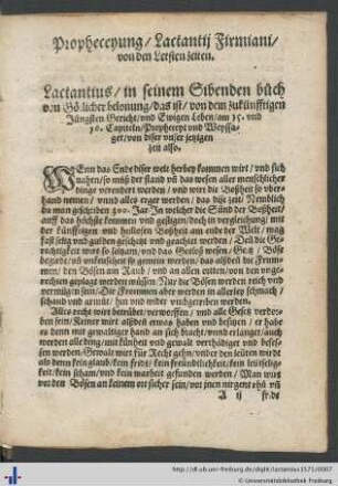 Propheceyung von den Letzten Zeiten.