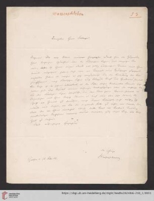 Briefe von Friedrich Wilhelm von Wasserschleben an Heinrich Zöpfl: Brief von Friedrich Wilhelm Wasserschleben an Heinrich Zoepfl