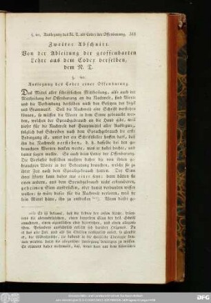Zweiter Abschnitt. Von der Ableitung der geoffenbarten Lehre aus dem Codex derselben, dem N. T.