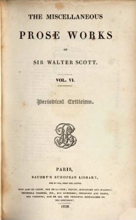 The miscellaneous prose works of Sir Walter Scott, 6. Periodical criticism