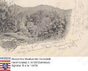 Lindenfels im Odenwald, Panorama mit Einzelansicht von Hotel 'Hessisches Haus', Besitzer Th. Rauch
