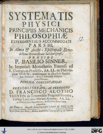 Pars 3: Systematis Physici Principiis Mechanicis Philosophiae Experimentalis Accomodati Pars ...