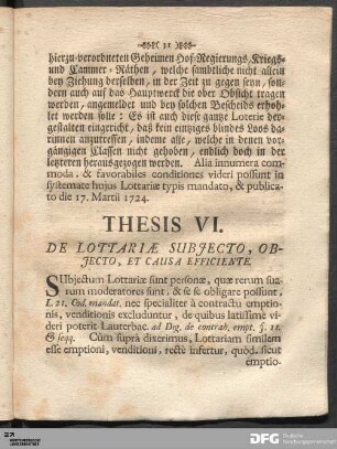 Thesis VI. De Lottariæ Subjecto, Objecto, Et Causa Efficiente.