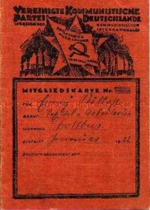 Mitgliedskarte der Vereinigten Kommunistischen Partei Deutschlands (VKPD)