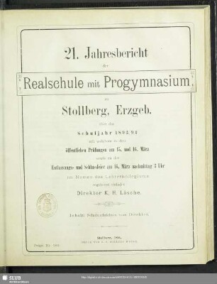 21.1893/94: Jahresbericht der Realschule mit Progymnasium zu Stollberg i. Erzgeb. : über das Schuljahr ...