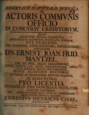 Diss. inaug. iur. de actoris communis officio in concursu creditorum