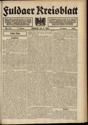 Erste Ausgabe vom Mittwoch, den 08. Mai 1912.
