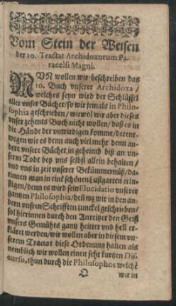 Vom Stein der Weisen der 10. Tractat Archidoxorum Paracelsi Magni