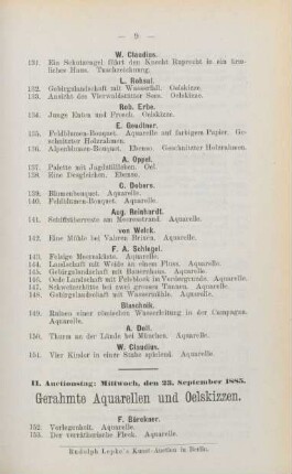 II. Auctionstag: Mittwoch, den 23. September 1885