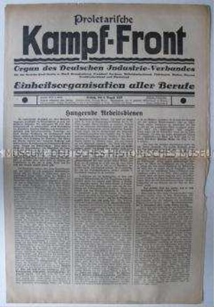 Gewerkschaftszeitung "Proletarische Kampf-Front" u.a. zur Ernährungslage