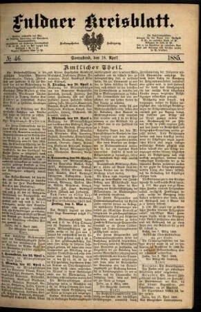 Ausgabe vom Samstag, den 18. April 1885.