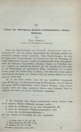 IX. Ueber die Bewegung ähnlich - veränderlicher ebener Systeme.