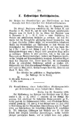 Verpflichtung einer katholischen Kirchengemeinde zur Unterhaltung einer katholischen Schule : [F. Oeffentliches Volksschulwesen]
