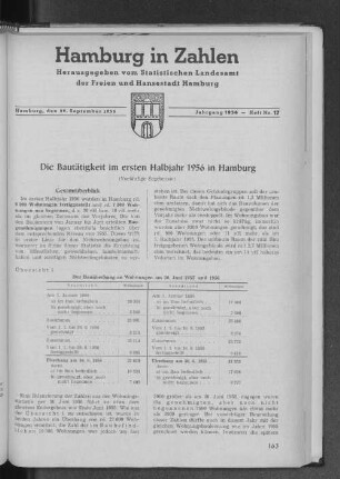 Die Bautätigkeit im ersten Halbjahr 1956 in Hamburg : Vorläufige Ergebnisse
