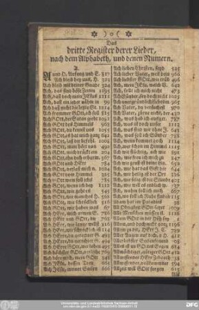 Das dritte Register derer Lieder, nach dem Alphabeth, und denen Numern.