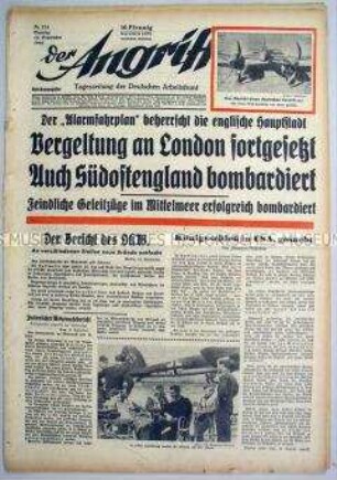 Tageszeitung "Der Angriff" u.a. zum Luft- und See-Krieg gegen England