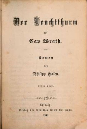 Der Leuchtthurm auf Cap Wrath : Roman, 1