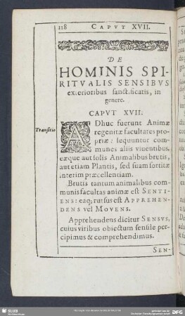 De Hominis Spiritualis Sensibus exterioribus sanctificatis, in genere. Caput XVII.