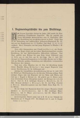 I. Regimentsgeschichte bis zum Weltkriege