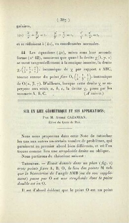 Sur un lieu géométrique et ses applications.