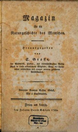 Magazin für die Naturgeschichte des Menschen. 2,1, 2,1. 1789