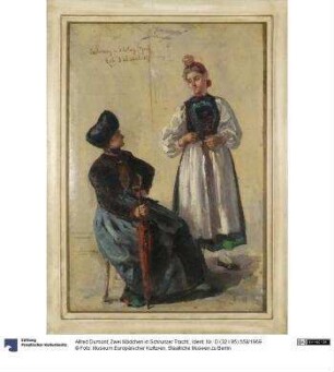Zwei Mädchen in Schrunzer Tracht.