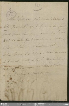 Eigenh. Brief von John Sullivan an August Wilhelm von Schlegel, London, 20.01.o.J.