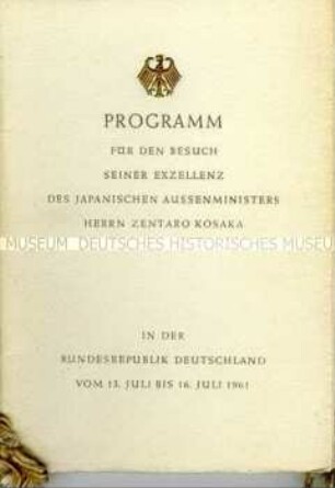 Programmheft zum Besuch des japanischen Außenministers in der Bundesrepublik Deutschland vom 13. bis 16. Juli 1961