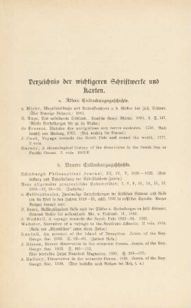 Verzeichnis der wichtigeren Schriftwerke und Karten
