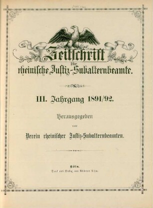3.1891/92: Zeitschrift für Rheinische Justiz-Subalternbeamte