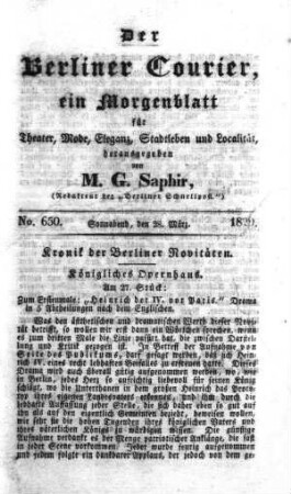 No. 650., Sonnabend, den 28. März 1829