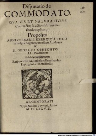 Disputatio de commodato, qua vis et natura huius contractus ... explicatur
