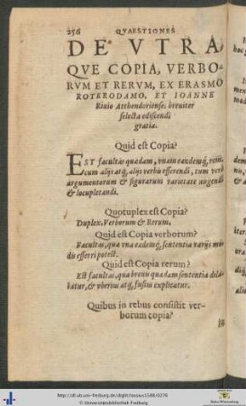 Quaestiones De Utraque Copia, Verborum Et Rerum