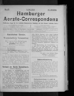 No. 27. 6. Juli 1913. 16. Jahrgang.
